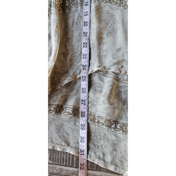 Vintage Lili Crepon Womens Top Plus 1 Tan Floral Sheer Button Up Blouse Shirt - Picture 9 of 10